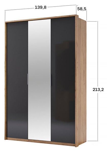 Skříň 3dv s zrcadlem, série N Lava / dub kraft Luna