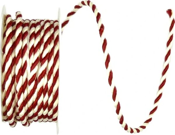 Classic Twist Red & White – Saténový kroucený dekorační provázek červeno-bílý 3mm x 3 m ( 5,-Kč/m)