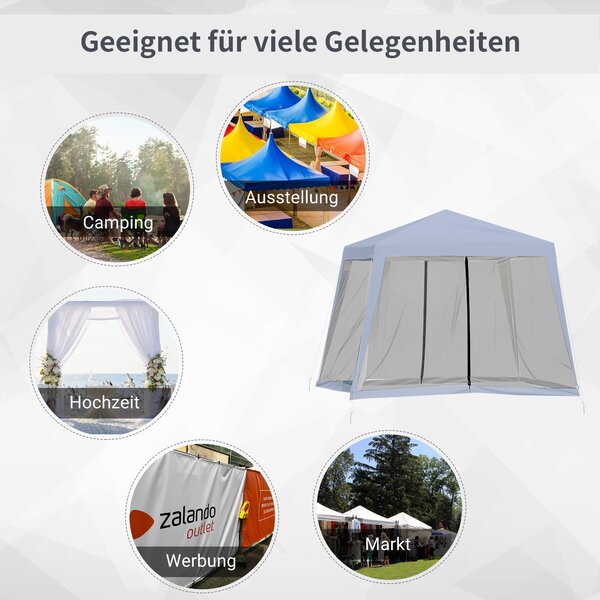Zahradní pavillon Outsunny - party stan s voděodolnou střechou a moskytiérou, kov + polyester, Šedý, 3 x 3 m | Aosom