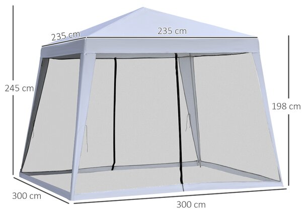 Zahradní pavillon Outsunny - party stan s voděodolnou střechou a moskytiérou, kov + polyester, Šedý, 3 x 3 m | Aosom