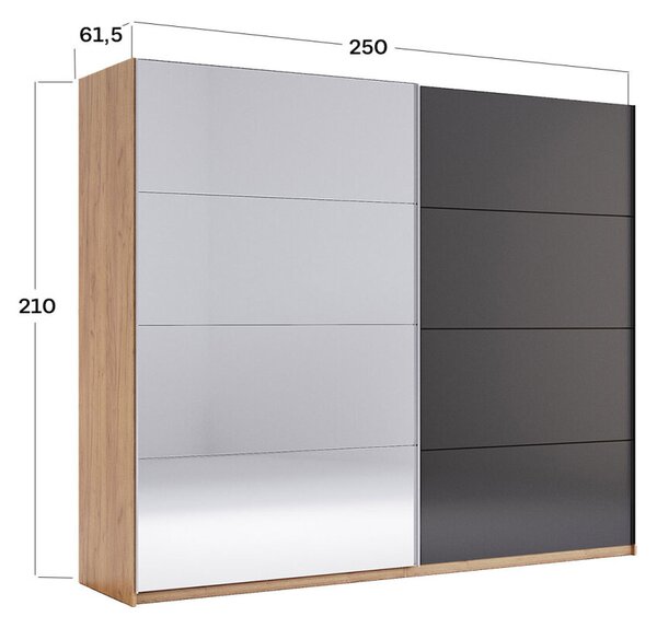 Skříň s posuvnými dveřmi 2,5x2,1m (Dveře Mat Láva/Zrcadlo), série N Luna