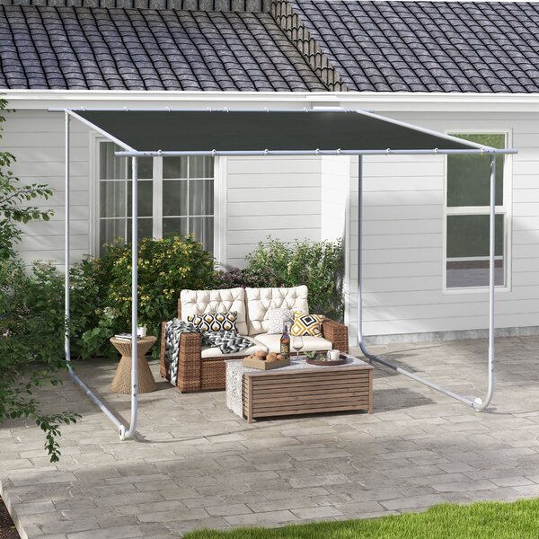 Outsunny Pergola, cca 3 x 3m Pavilon, Pokrytí na Terasu s UV Ochranu, Písky, Zahradní Altán, Altán na Terasu s Kolečky pro Balkon, Oxford, Tmavě šedá