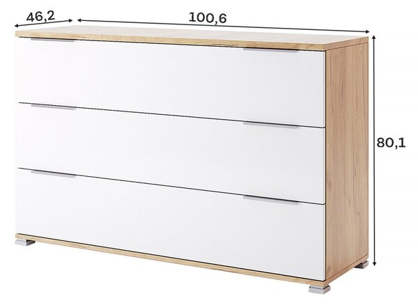 Komoda 3Š dub craft / bílý Asti