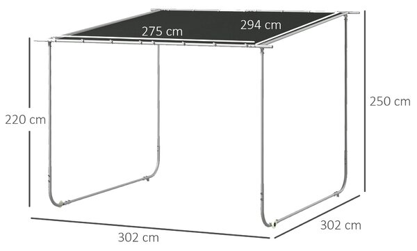 Outsunny Pergola, cca 3 x 3m Pavilon, Pokrytí na Terasu s UV Ochranu, Písky, Zahradní Altán, Altán na Terasu s Kolečky pro Balkon, Oxford, Tmavě šedá