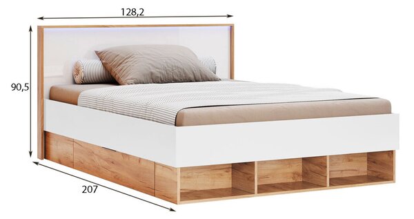 Postel Junior 1,2×2,0 s šuplíky, dub kraft / bílá Asti