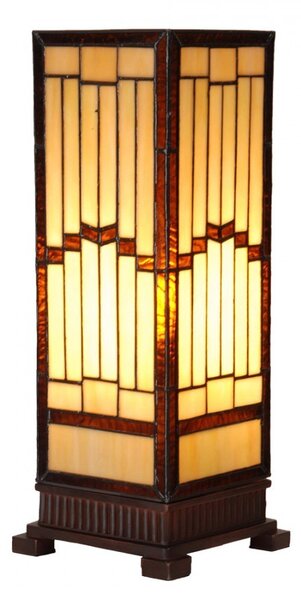 Béžovo-hnědá stolní tiffany lampa Laetitia - 17*17*44 cm E27/ma* 1*40W - Clayre & Eef