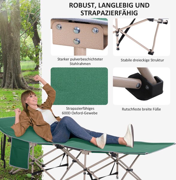 Skládací kempovací postel Outsunny s taškou 190 x 68 x 52 cm pro kempování do 150 kg, postel pro hosty, skládací postel pro vnitřní a venkovní použití