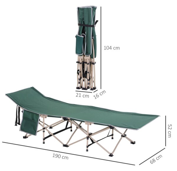 Skládací kempovací postel Outsunny s taškou 190 x 68 x 52 cm pro kempování do 150 kg, postel pro hosty, skládací postel pro vnitřní a venkovní použití