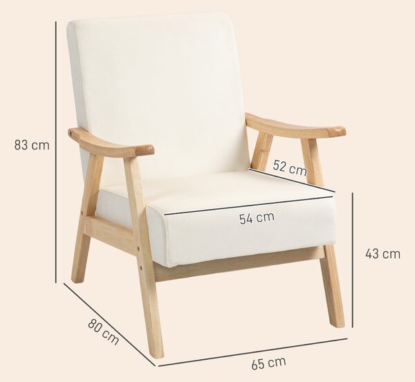 HOMCOM Křeslo do Obývacího Pokoje Nordic S Područky, Polstrování, Padded Křeslo s Dřevěným Rámem, Křeslo s Vzhledem Veluru, Čalouněné Křeslo do Ložnic