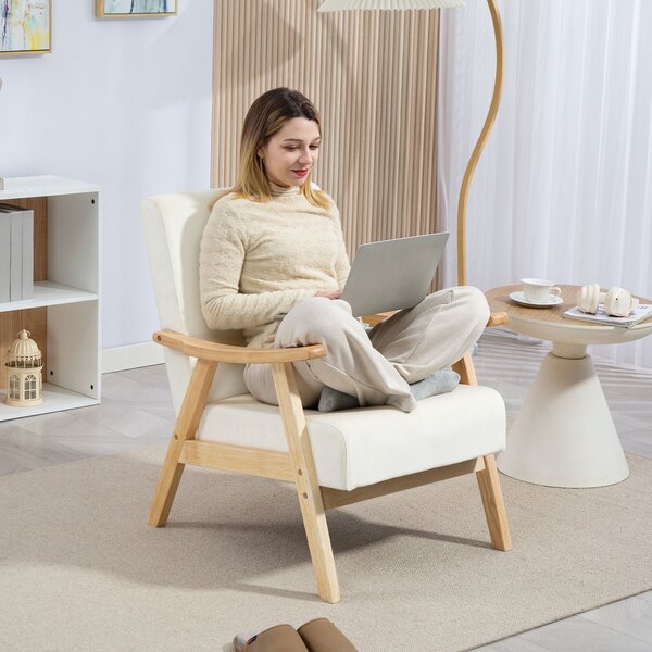 HOMCOM Křeslo do Obývacího Pokoje Nordic S Područky, Polstrování, Padded Křeslo s Dřevěným Rámem, Křeslo s Vzhledem Veluru, Čalouněné Křeslo do Ložnic
