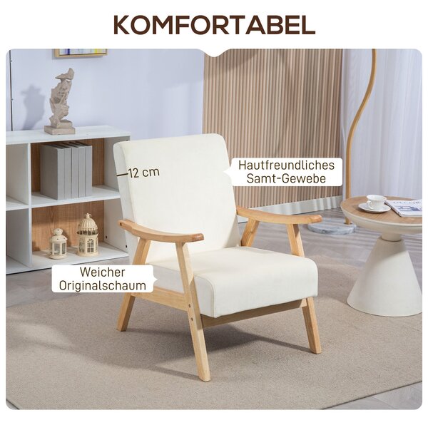 HOMCOM Křeslo do Obývacího Pokoje Nordic S Područky, Polstrování, Padded Křeslo s Dřevěným Rámem, Křeslo s Vzhledem Veluru, Čalouněné Křeslo do Ložnic