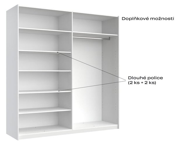 Skříň s posuvnými dveřmi 2.0x2.1m (Dveře Lesklá Bílá/Zrcadlo), série N Family