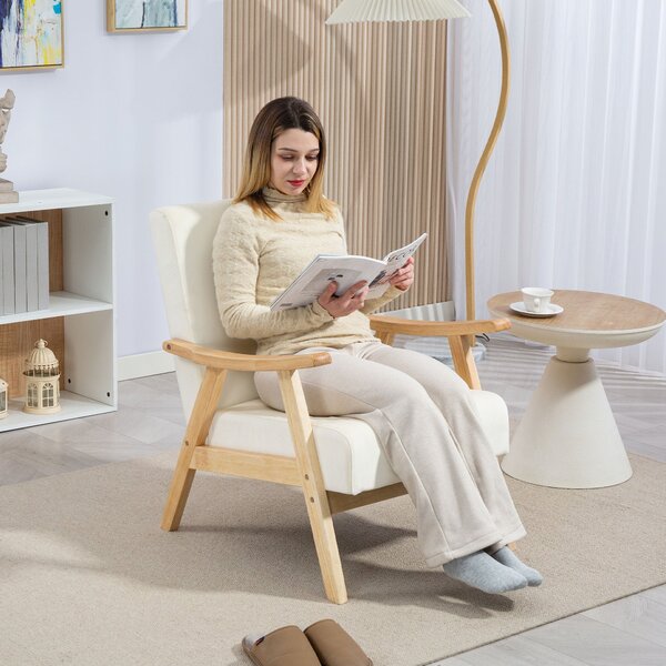 HOMCOM Křeslo do Obývacího Pokoje Nordic S Područky, Polstrování, Padded Křeslo s Dřevěným Rámem, Křeslo s Vzhledem Veluru, Čalouněné Křeslo do Ložnic