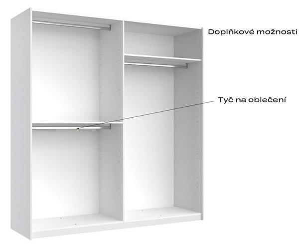 Skříň s posuvnými dveřmi 2.0x2.1m (Dveře Lesklá Bílá/Zrcadlo), série N Family