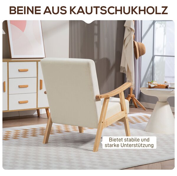 HOMCOM Křeslo do Obývacího Pokoje Nordic S Područky, Polstrování, Padded Křeslo s Dřevěným Rámem, Křeslo s Vzhledem Veluru, Čalouněné Křeslo do Ložnic