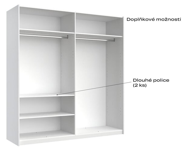 Skříň s posuvnými dveřmi 2.0x2.1m (Dveře Lesklá Bílá/Zrcadlo), série N Family