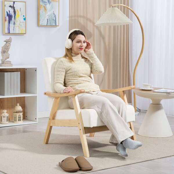 HOMCOM Křeslo do Obývacího Pokoje Nordic S Područky, Polstrování, Padded Křeslo s Dřevěným Rámem, Křeslo s Vzhledem Veluru, Čalouněné Křeslo do Ložnic