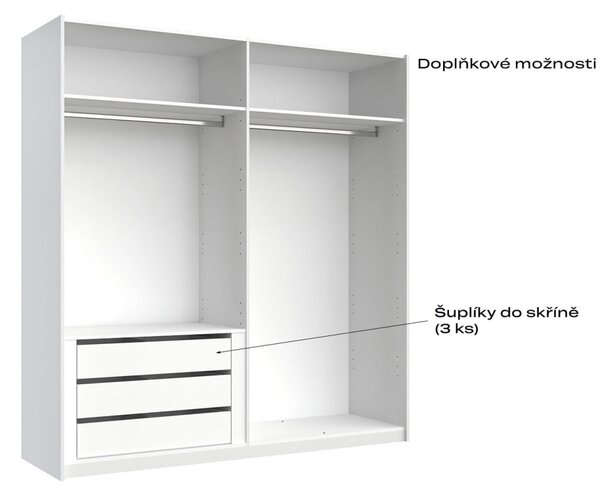 Skříň s posuvnými dveřmi 2.0x2.1m (Dveře Lesklá Bílá/Zrcadlo), série N Family