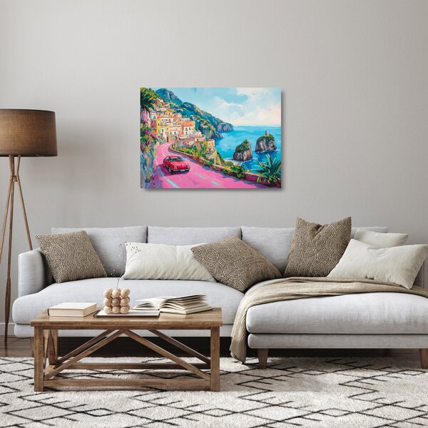 Skleněný obraz - Růžová silnice na pobřeží (70x50 cm)