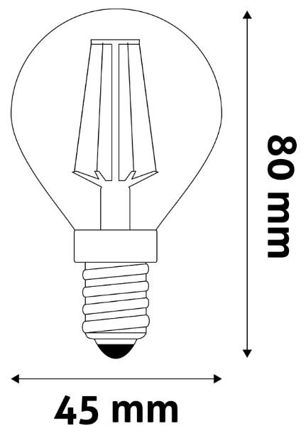 Prémiová retro LED žárovka E14 4,5W 470lm G45 teplá, filament, ekv. 40W, 3 roky