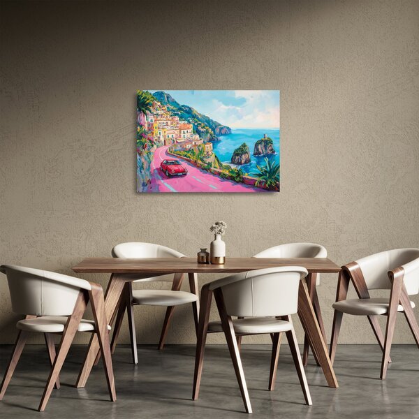 Skleněný obraz - Růžová silnice na pobřeží (70x50 cm)