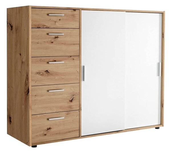 Komoda 2dv 5šx (Bílá / Dub artisan) Case