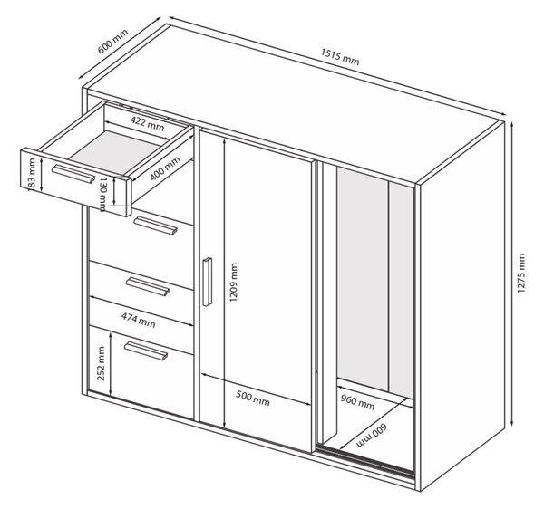 Komoda 2dv 5šx (Bílá / Dub artisan) Case