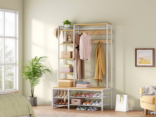 Předsíňový věšák Vasagle Une 120 cm bílý/hnědý