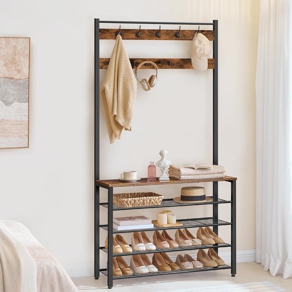 Předsíňový věšák s botníkem Vasagle Mjora 100 cm černý/hnědý