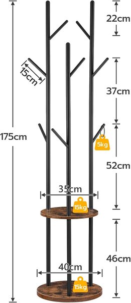 Předsíňový věšák Vasagle Werry 175 cm hnědý/černý