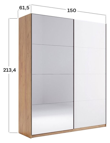 Skříň s posuvnými dveřmi 1,5x2,1m (Dveře Lesklá Bílá/Zrcadlo) série N Asti