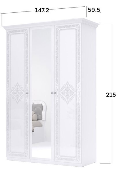 Skříň 3D (se zrcadlem), série N, bílý lesk Luiza