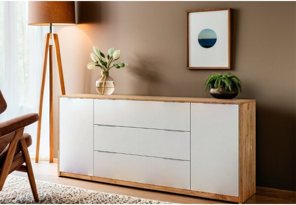 Komoda 2 dveře 3 zásuvky 200 cm dub kraft / bílá Asti