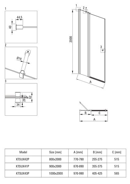 Deante Kerria Plus sprchové dveře 90 cm sklopné chrom lesk/průhledné sklo KTSU041P