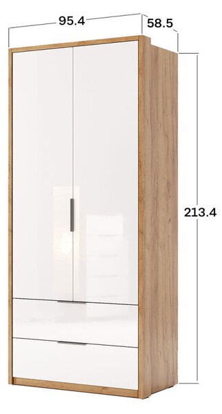 Skříň 2D 2Š bez zrcadel, série N, dub kraft / bílá Asti