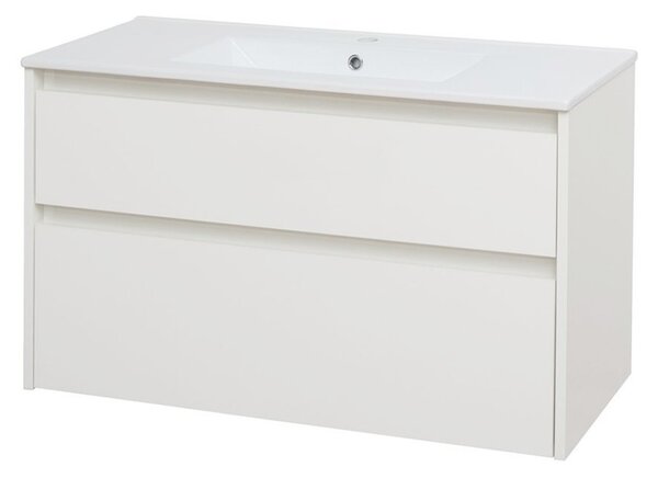 Mereo Mereo, Opto, koupelnová skříňka s keramickým umyvadlem 101 cm, bílá, dub, bílá/dub, černá, CN912