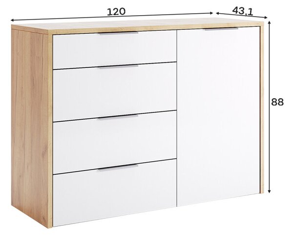 Komoda 1dv 4šx dub kraft / bílá Asti