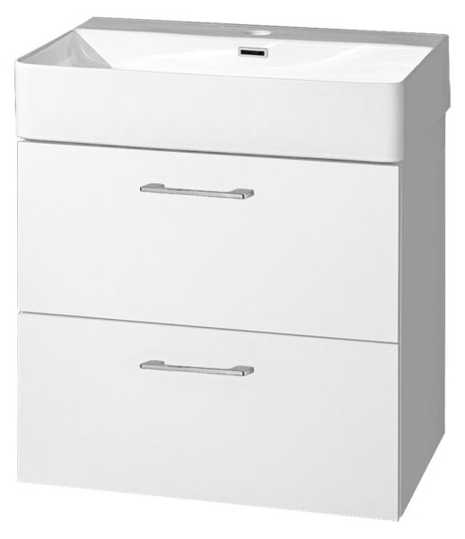 Mereo Mereo, Leny, koupelnová skříňka s keramickým umyvadlem, 600x670x420 mm, spodní, bílá lesklá, 2 zásuvky, nov, MER-CN811N