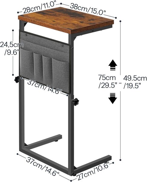 Výškově nastavitelný odkládací stolek Vasagle Asana 38 cm černý/hnědý