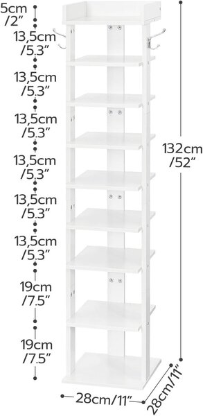Vysoký úzký botník Vasagle Gio 132 cm bílý