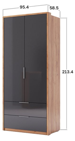 Skříň 2dv 2šx bez zrcadel, série N Lava / dub kraft Luna
