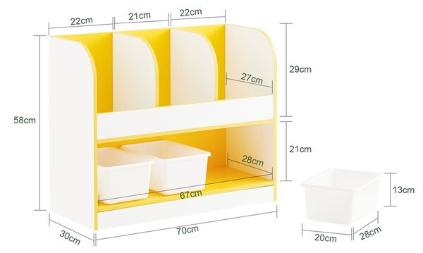 Sobuy Kmb107-G Dětská Knihovnička S 3 Plastovými Boxy Na Hračky Zlatá