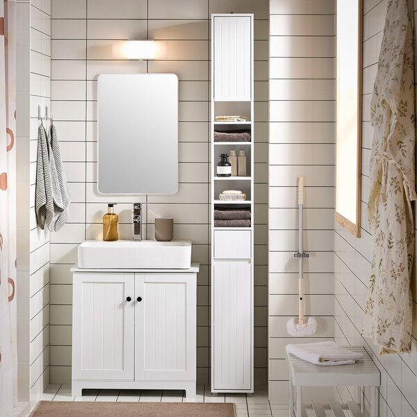 Sobuy Bzr160-W Vysoká Skříň Do Koupelny Bílá