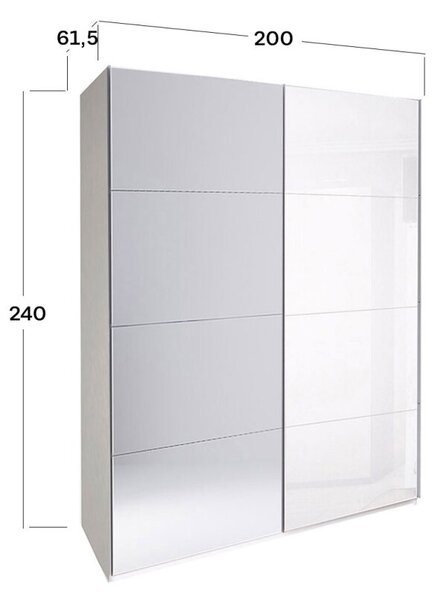 Skříň s posuvnými dveřmi 2,0x2,4m (Dveře Lesklé Bílé/Zrcadlo), série N Family