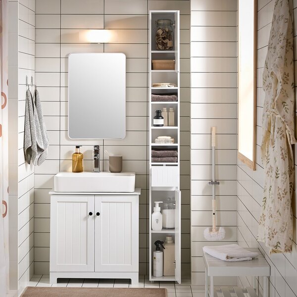 Sobuy Bzr160-W Vysoká Skříň Do Koupelny Bílá
