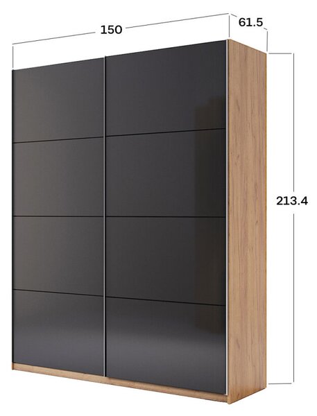 Skříň s posuvnými dveřmi 1,5x2,1m (Dveře Mat Láva), série N Luna