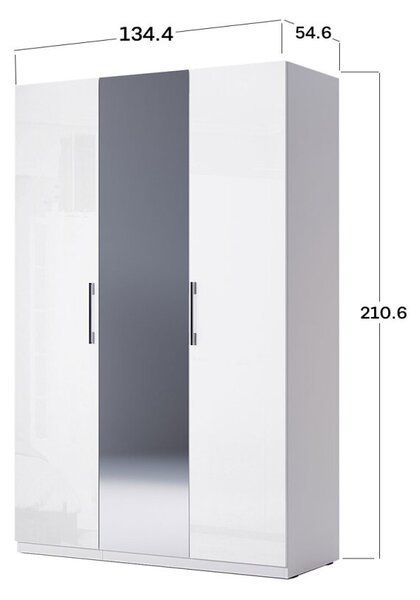Skříň 3dveřová se zrcadlem + Rohová skříň 90, série N bílá Family