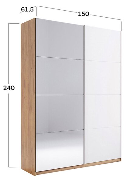 Skříň s posuvnými dveřmi 1.5x2.4m (Dveře Lesklé Bílé/Zrcadlo) série N Asti