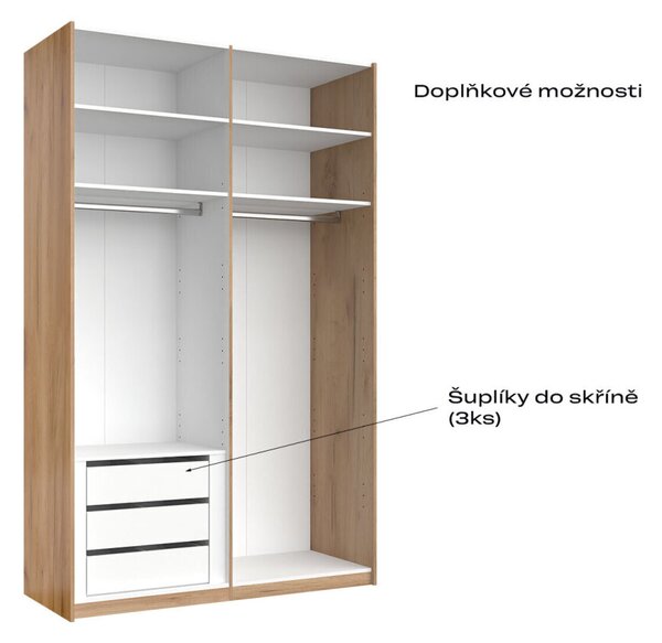 Skříň s posuvnými dveřmi 1.5x2.4m (Dveře Lesklé Bílé/Zrcadlo) série N Asti