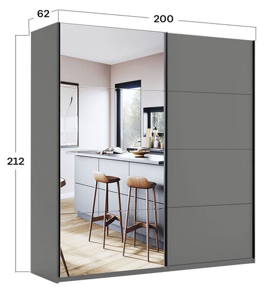 Skříň s posuvnými dveřmi 2,0x2,1m (Dveře Grafit/Zrcadlo) série N Doni